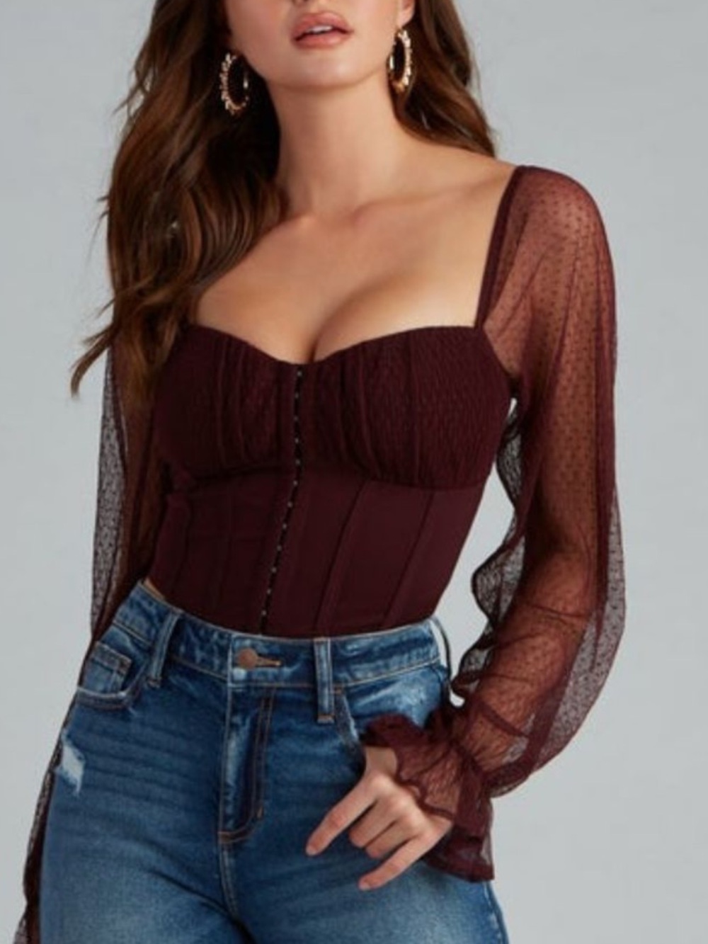 Windsor Burgundy Corset Blouse Medium Romantic Whimsigoth Renaissance Faire